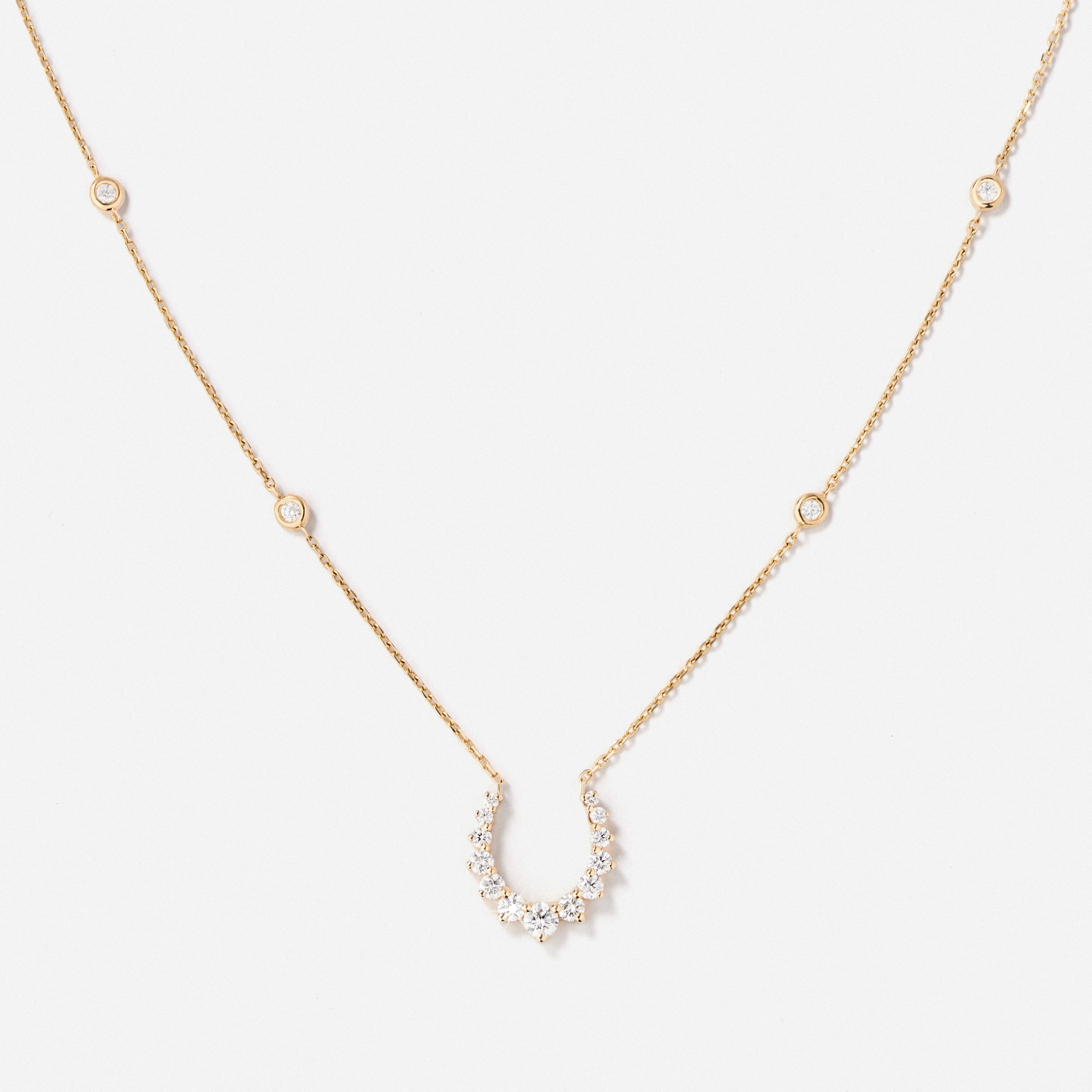 Double Confidence Necklace in 18K Gold with White Diamonds — front view, TOTI equestrian jewellery