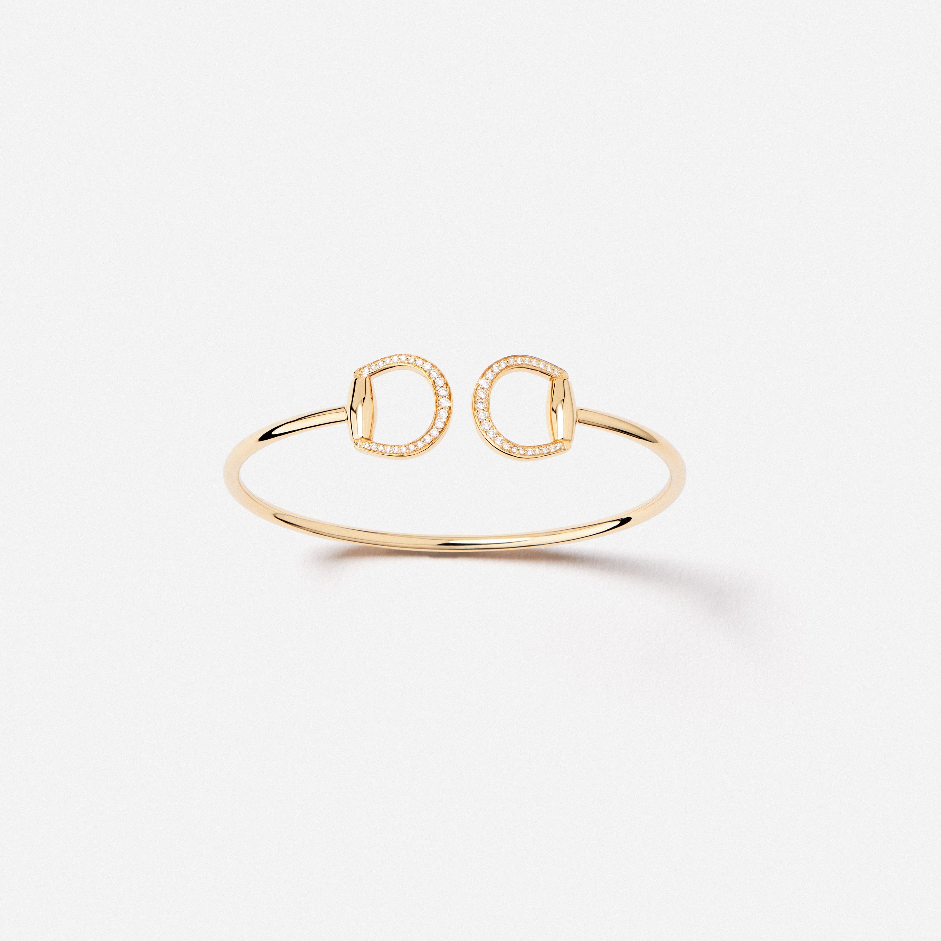 Connection Bangle in 18K Gold with White Diamonds — front view, TOTI equestrian jewellery