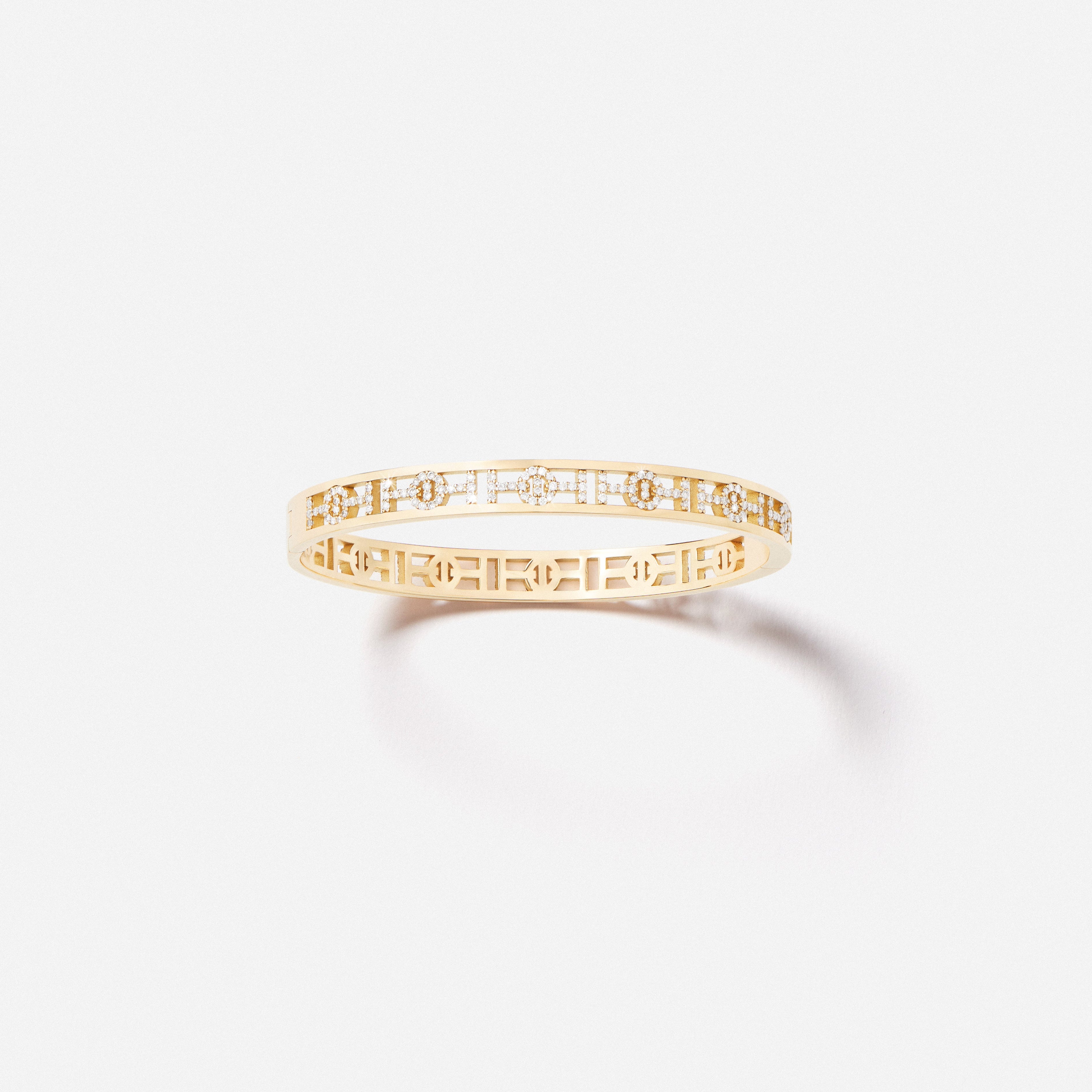 Challenge Bangle Full Pavé in 18K Gold with White Diamonds — front view, TOTI equestrian jewellery