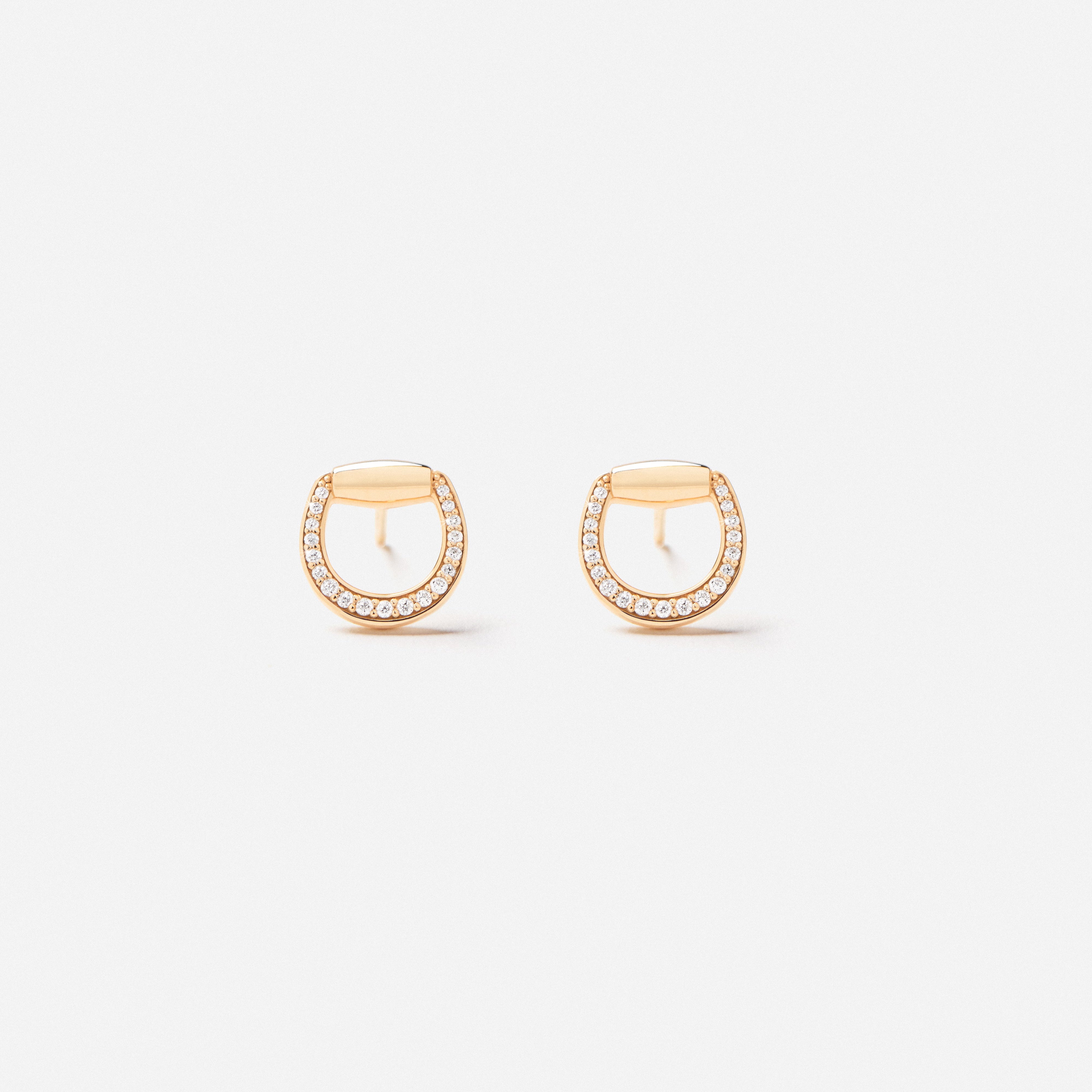 Connection Earrings in 18K Gold with White Diamonds — front view, TOTI equestrian jewellery