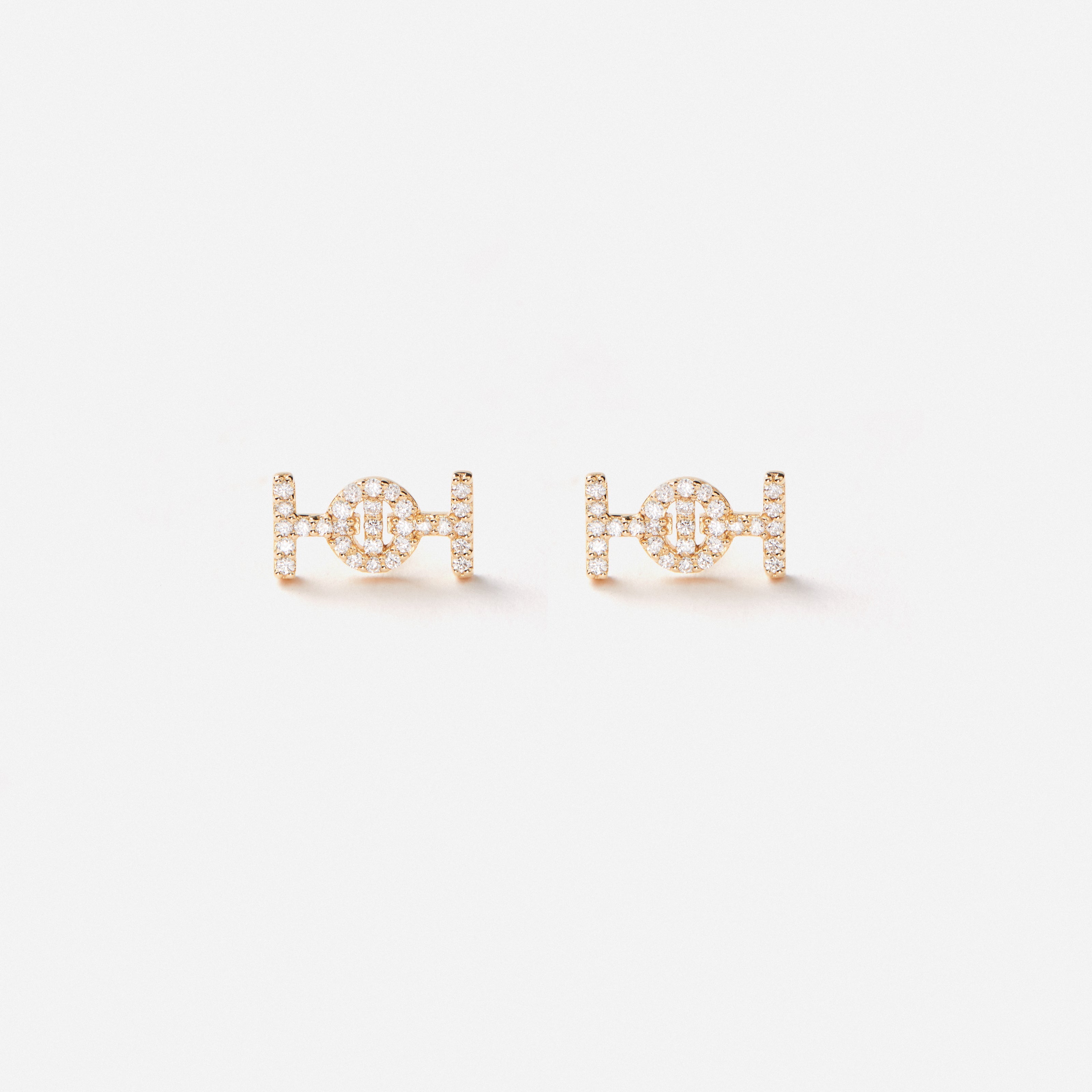Challenge Studs in 18K Gold with White Diamonds — front view, TOTI equestrian jewellery