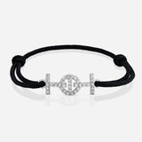 Challenge Cord Bracelet in Black Cord in White Gold with Diamonds