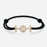 Challenge Cord Bracelet in Black Cord in Yellow Gold with Diamonds