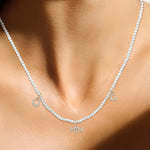 Galloping pearls - 9K Necklace in Yellow Gold with White Diamonds — on model, TOTI equestrian jewellery
