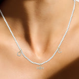 Galloping pearls - 9K Necklace in Yellow Gold with White Diamonds — on model, TOTI equestrian jewellery
