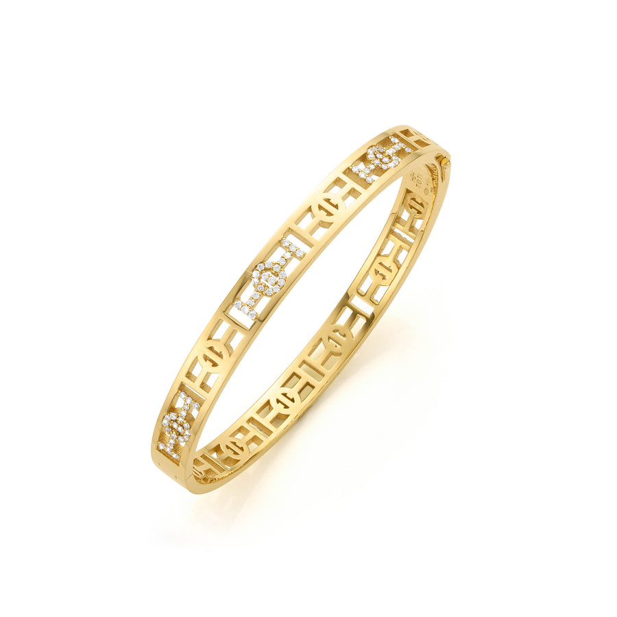 Challenge Bangle in Yellow Gold Demi Pavé with White Diamonds
