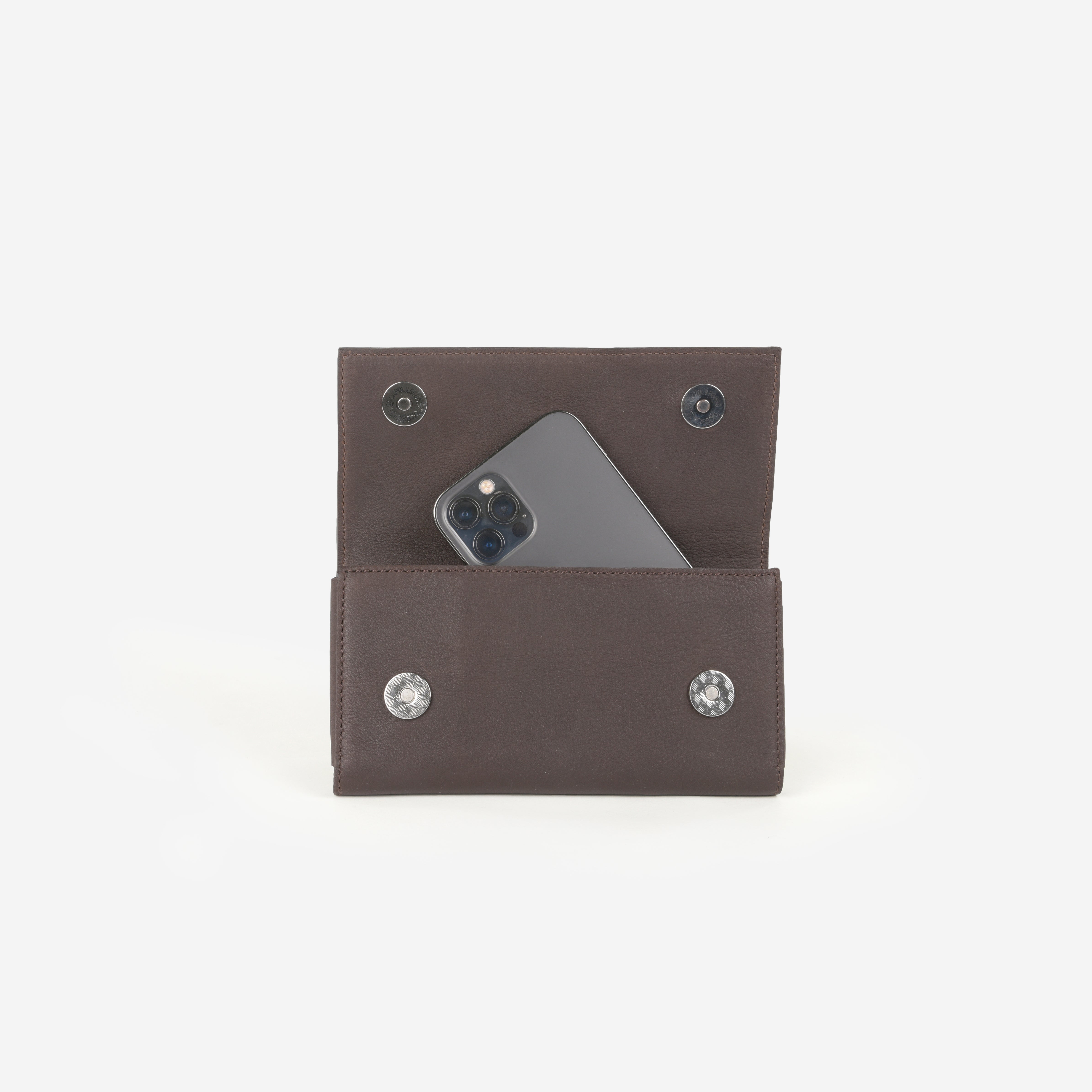 TOTI Phone Holder - Dark Brown — on model, TOTI equestrian accessory